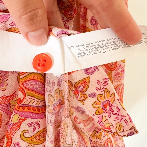 Zara Paisley Print Button-Up Orange Blouse Size Small - Picture 6 of 7